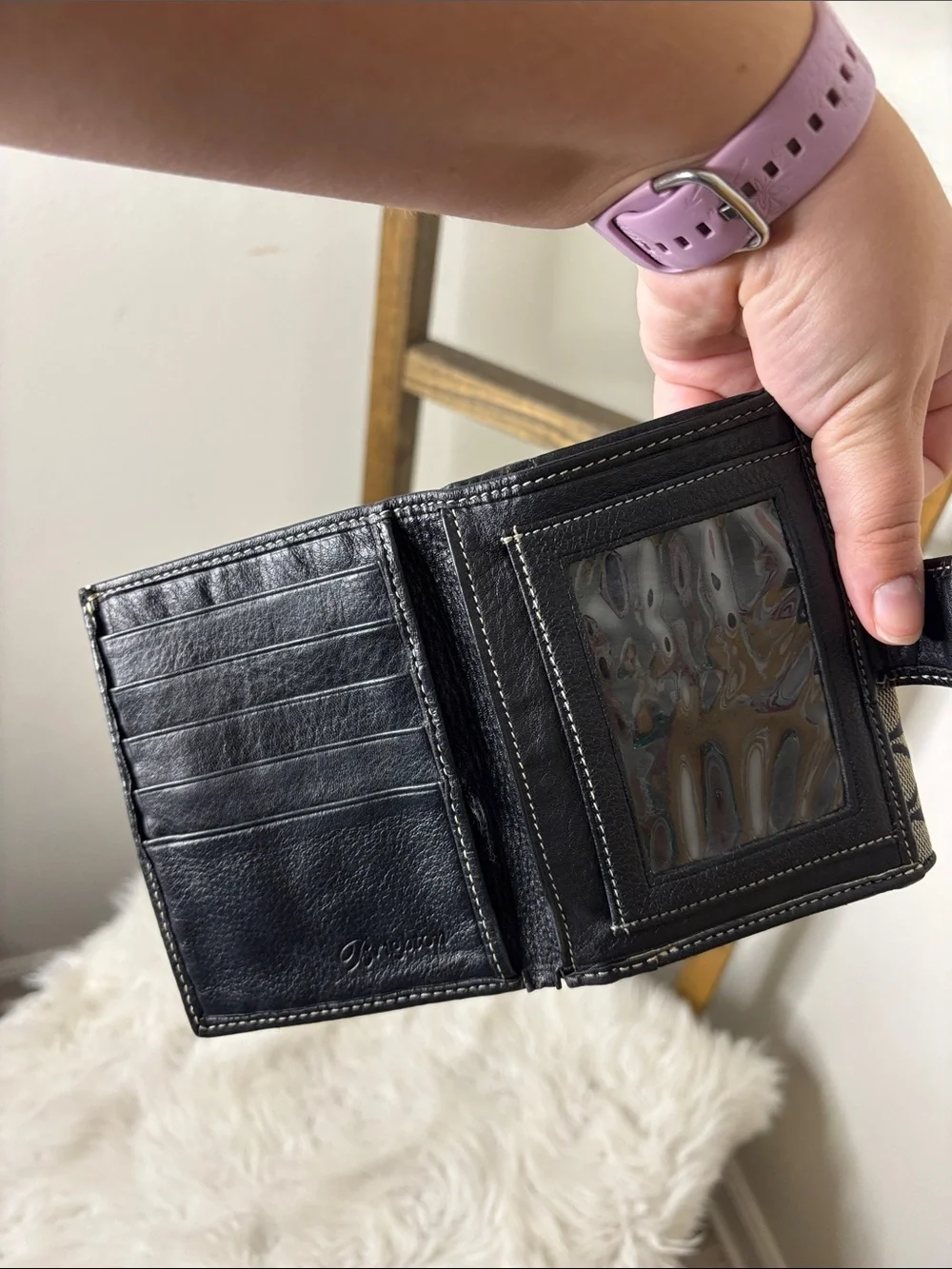 Brighton Signature Hearts Snap Wallet Leather Trim Black